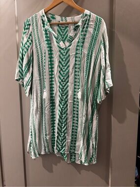 White and Green Striped Swim Coverup